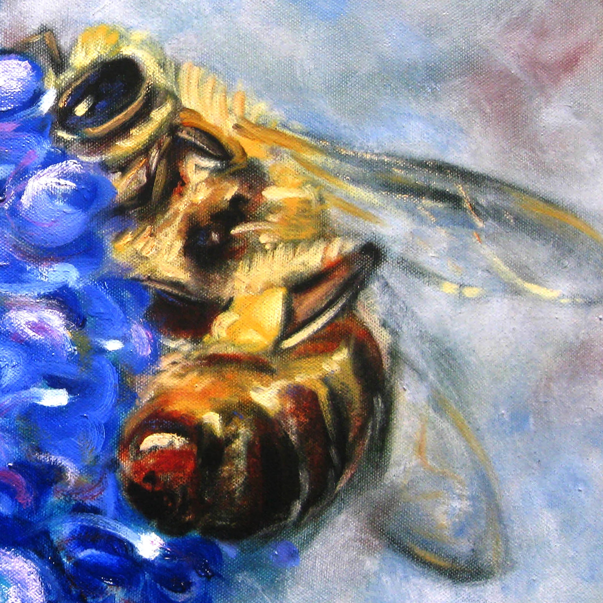 One of a stunning series of voyeuristic oil paintings, up close and personal, glorifying the intimate, private and symbiotic relationship between flower and bee.